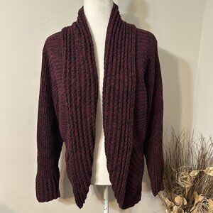 Dressbarn Women Ribbed Knit Open Front Long Sleeve Cardigan Burgundy Black Sz 1X